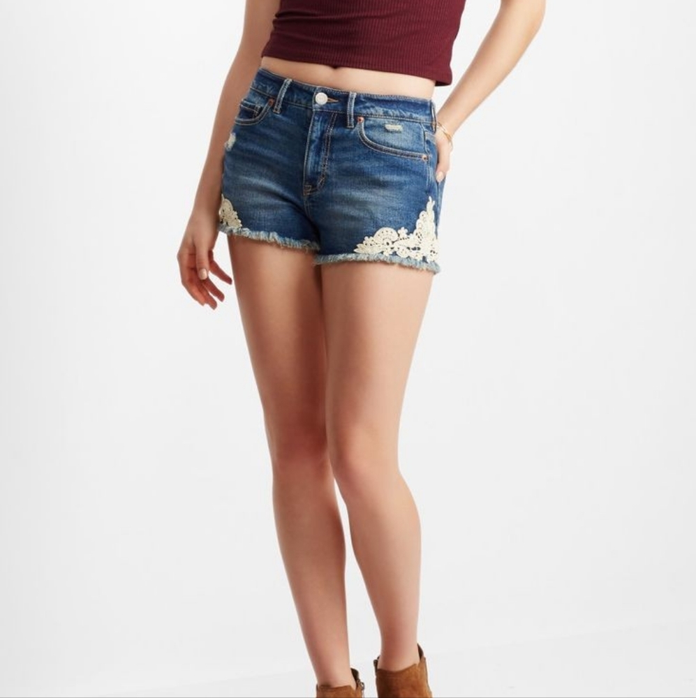 High Waisted Denim Cut-Off Shorts Aeropostale Distressed with Lace Size 4